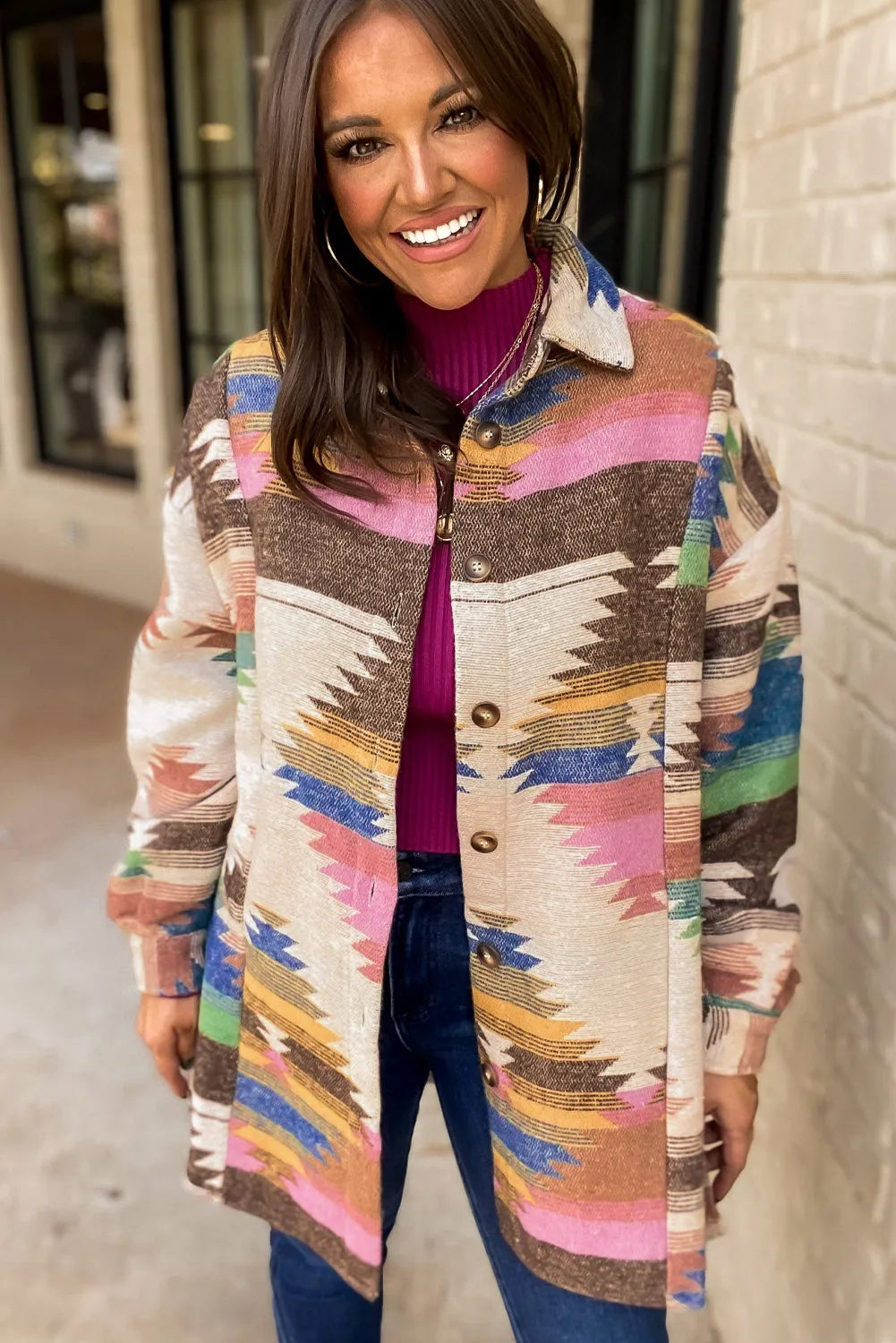 White Aztec Print Button Up Shacket - Chic Meadow Boutique 