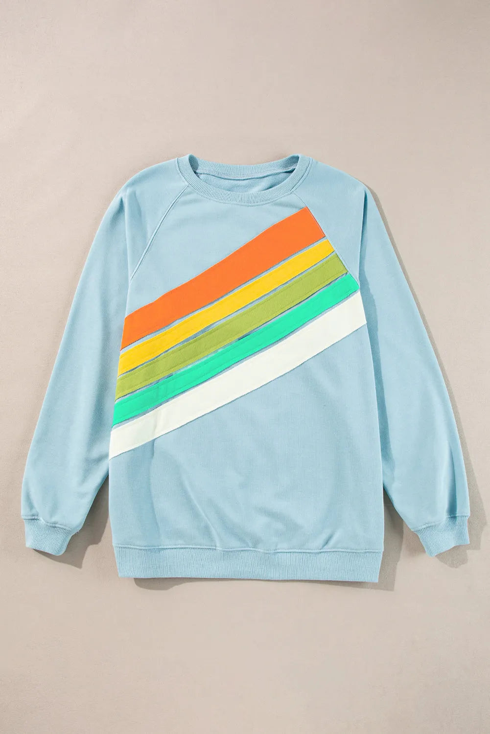 Beau Blue Rainbow Colorblock Striped Pullover Sweatshirt - Chic Meadow Boutique 