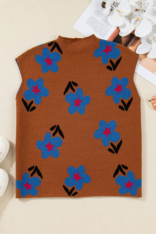 Chestnut Floral High Neck Sweater Vest