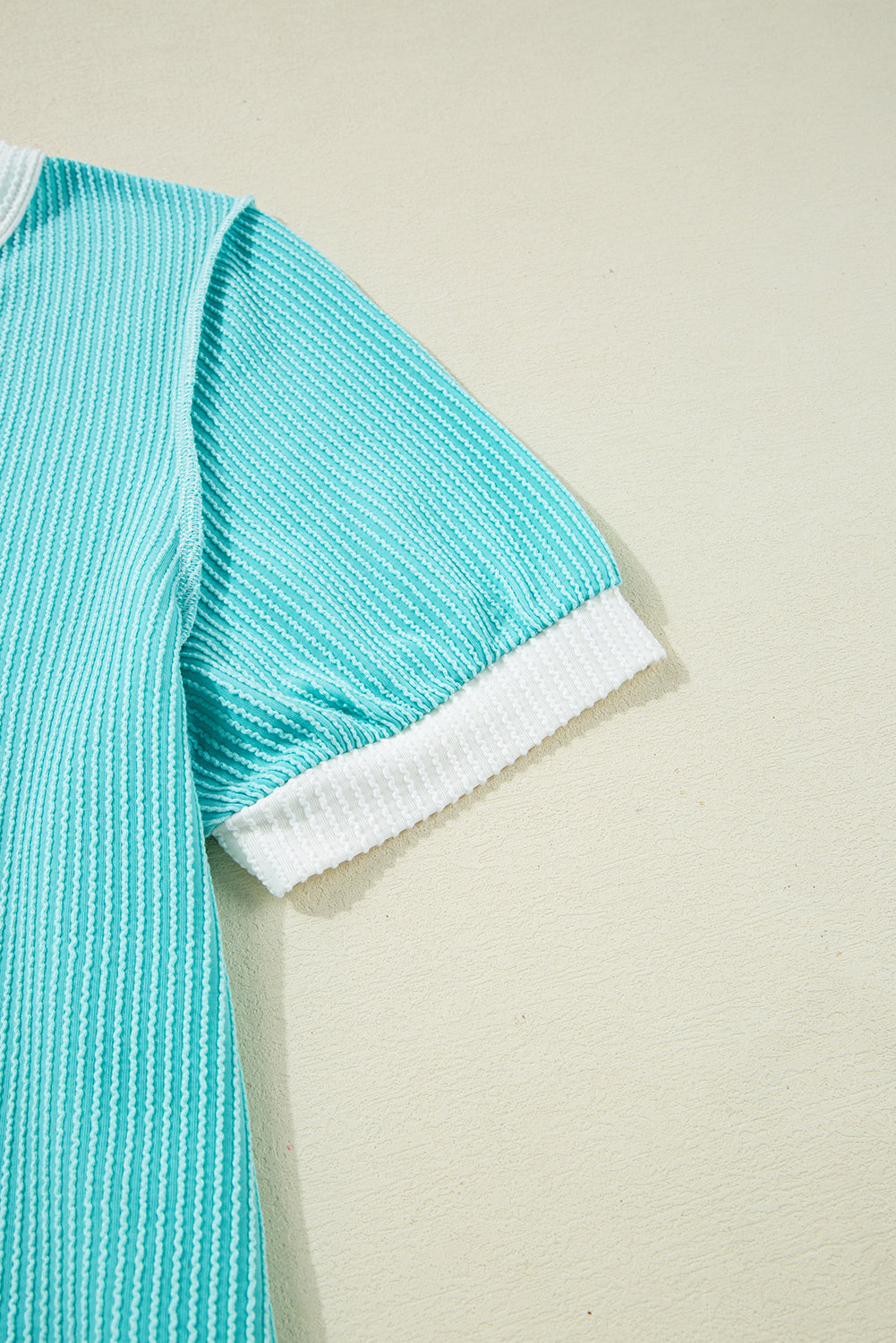 Turquoise Corded Colorblock Buttons Henley T Shirt