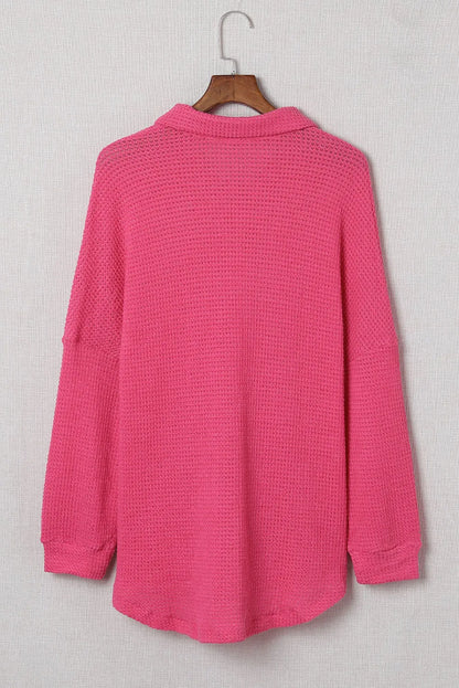 Pink Waffle Knit Button Up Casual Shirt - Chic Meadow Boutique 