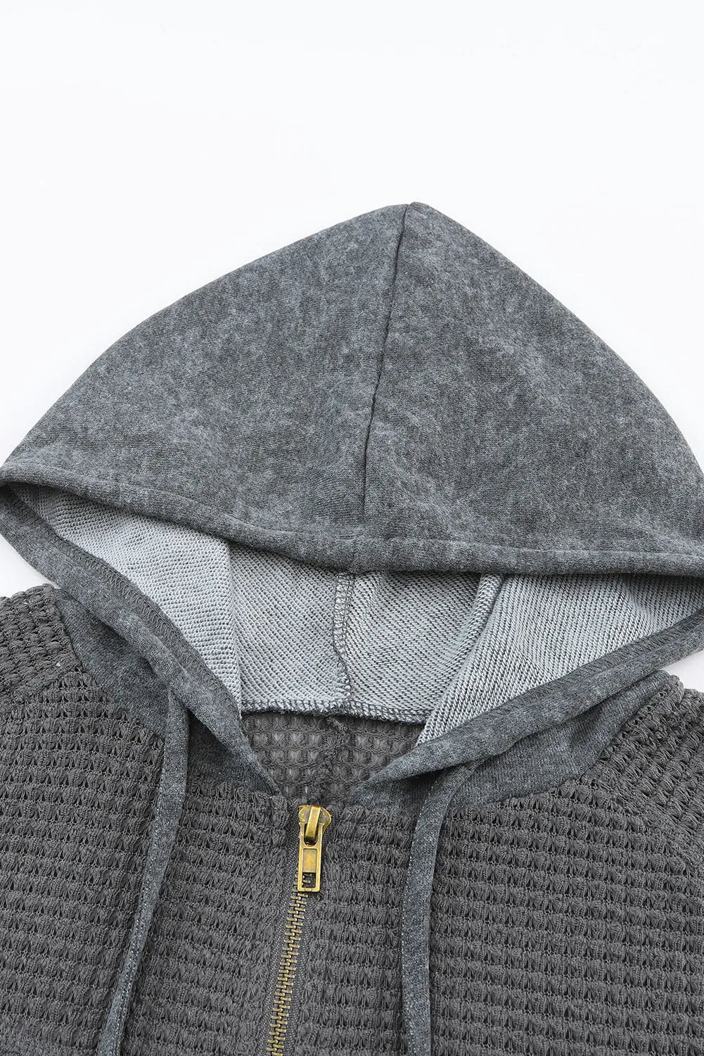 Gray Waffle Patchwork Vintage Washed Hooded Jacket - Chic Meadow Boutique 