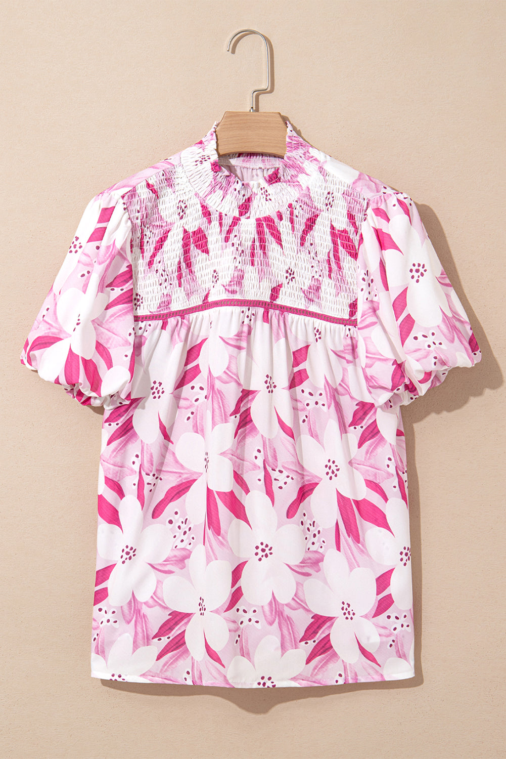 Rose Floral Frilled Collar Short Sleeve Blouse Top