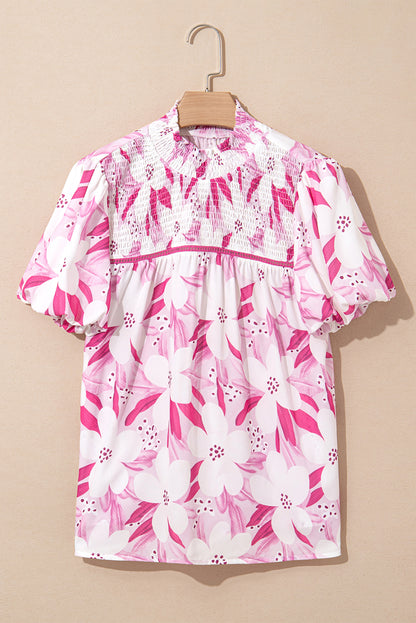 Rose Floral Frilled Collar Short Sleeve Blouse Top