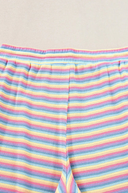 Pink Stripe Rainbow Tee Tasseled String Wide Leg Pants Set - Chic Meadow Boutique 