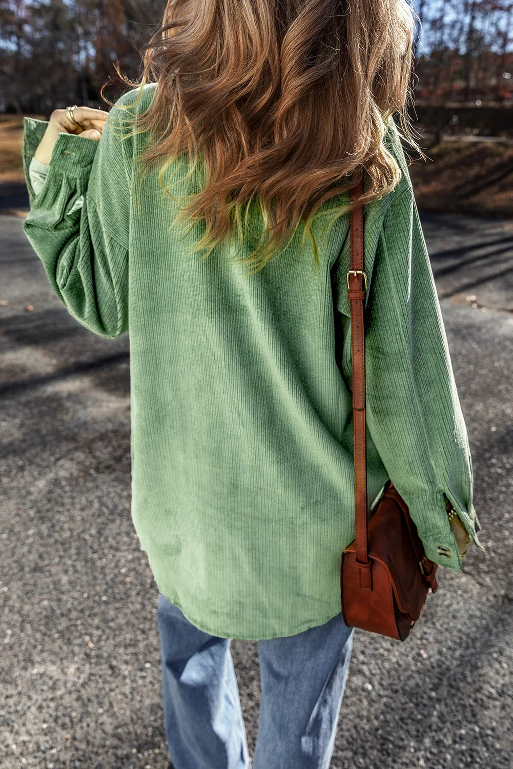 Mist Green Patched Pocket Button Up Corduroy Shacket - Chic Meadow Boutique 