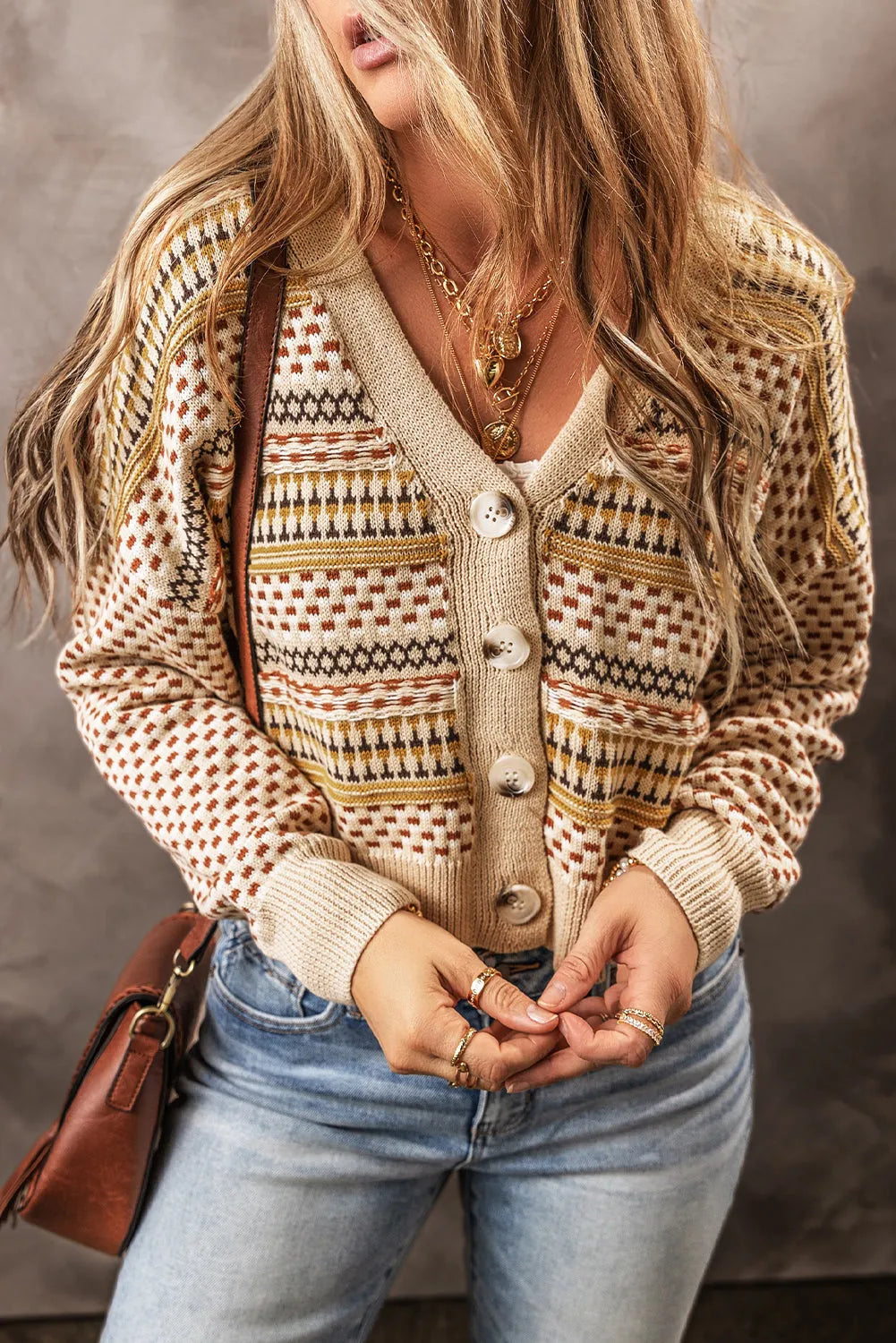 Khaki Buttoned V Neck Cropped Cardigan - Chic Meadow Boutique 