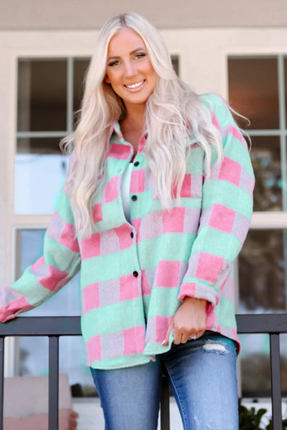 Pink Plaid Pattern Oversized Shacket - Chic Meadow Boutique 