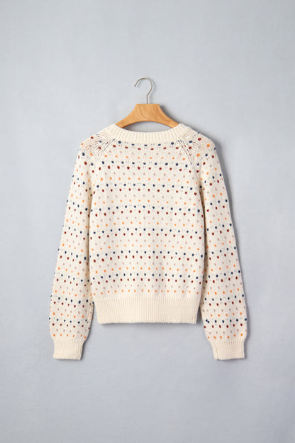 Beige Geometric Print Button Front Long Sleeve Regular Fit Cardigan