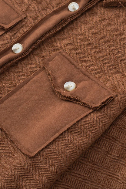 Brown Contrast Flap Pockets Relaxed Shacket - Chic Meadow Boutique 