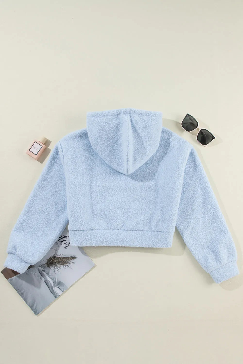 Beau Blue Cropped Sherpa Zip Up Hoodie - Chic Meadow Boutique 