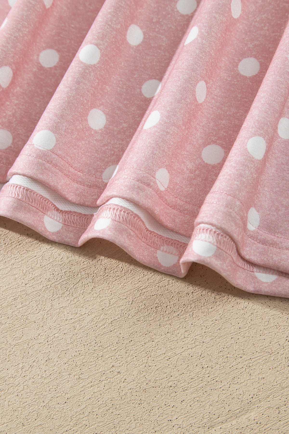 Pink Polka Dot Long Sleeve Top Drawstring Shorts Loose 2pcs Set
