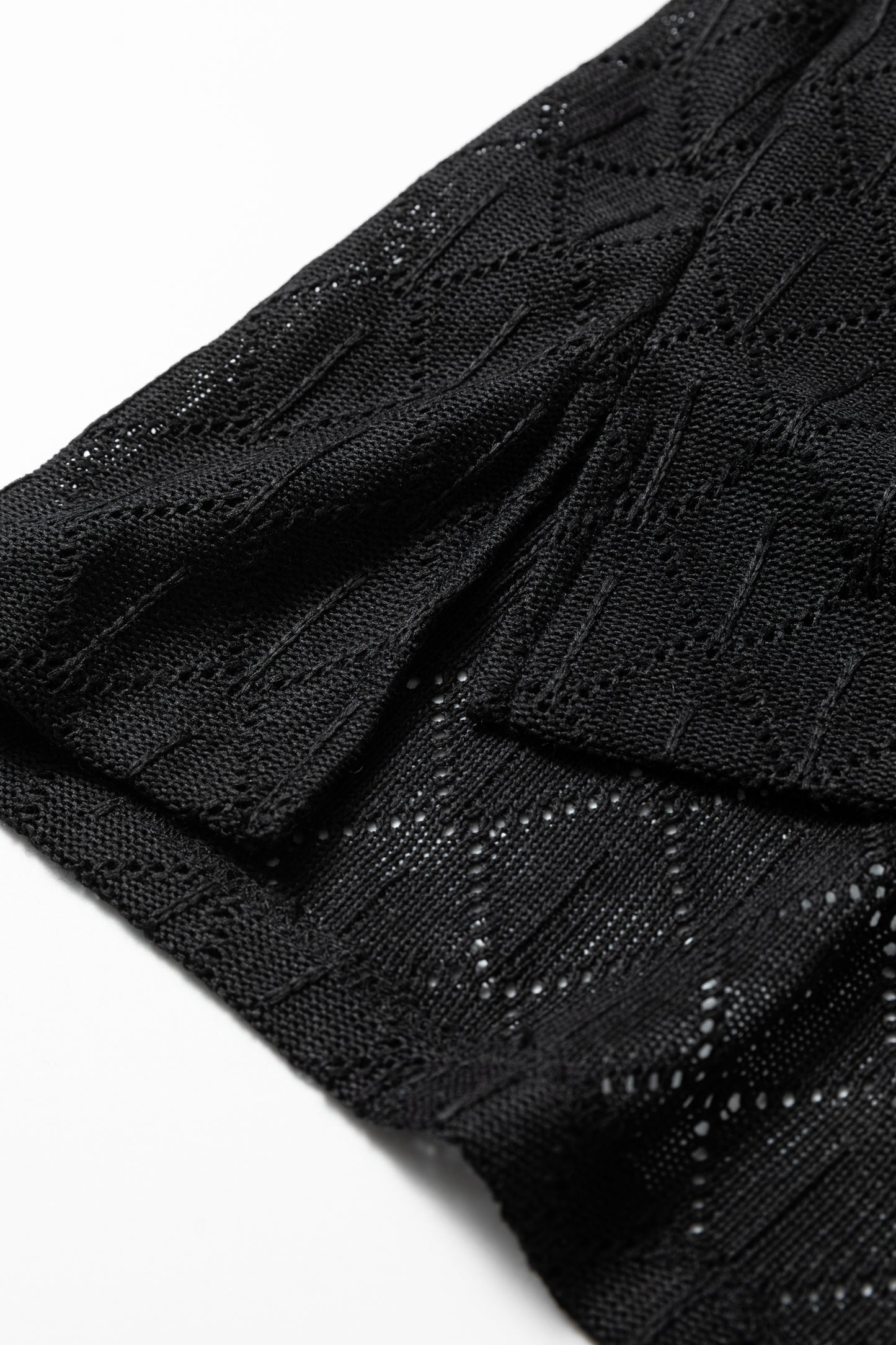 Black Pointelle Rhombus Knit Plus Size V Neck Loose Top