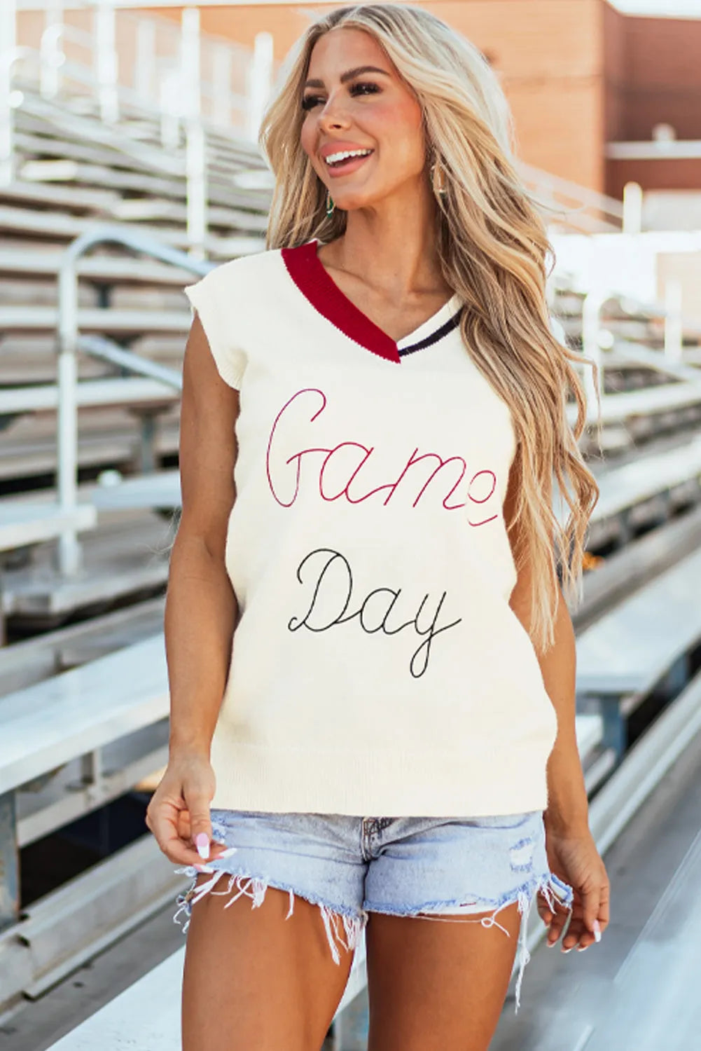 White Vintage Game Day Sweater Vest - Chic Meadow Boutique 