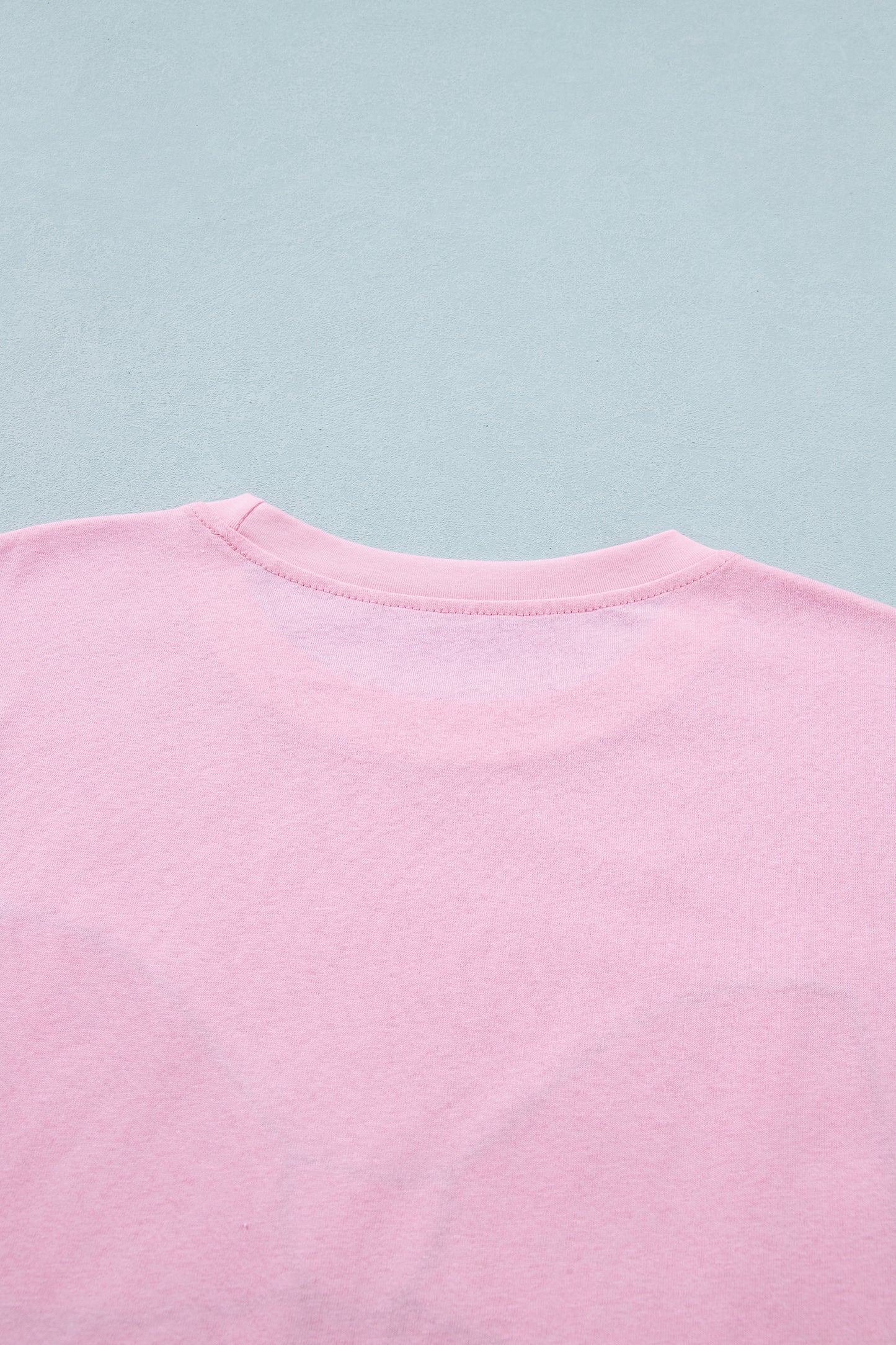 Pink Leopard Bow Embroidered Cotton Round Neck T Shirt