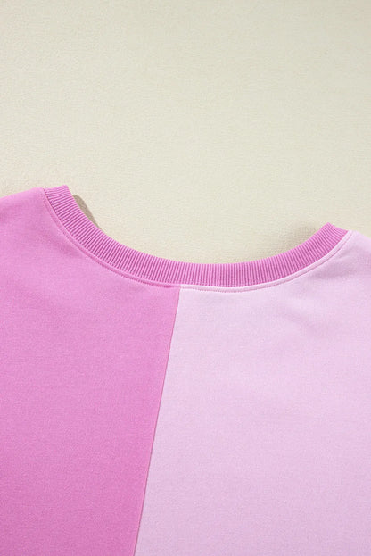 Pink Colorblock Henley High Low Oversize Sweatshirt - Chic Meadow Boutique 