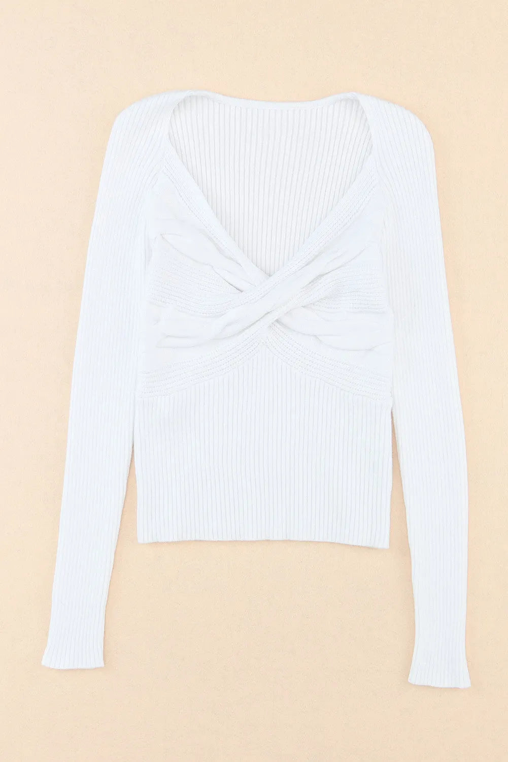 White Cable Crossed V Neck Sweater - Chic Meadow Boutique 