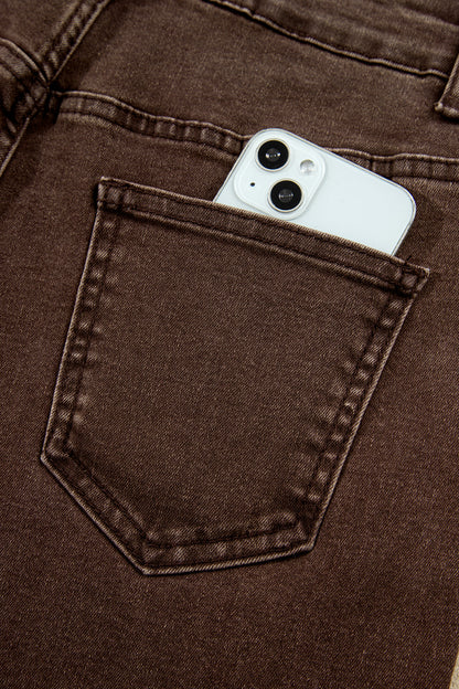 Coffee Studded Detail Straight Leg Casual Loose Jeans