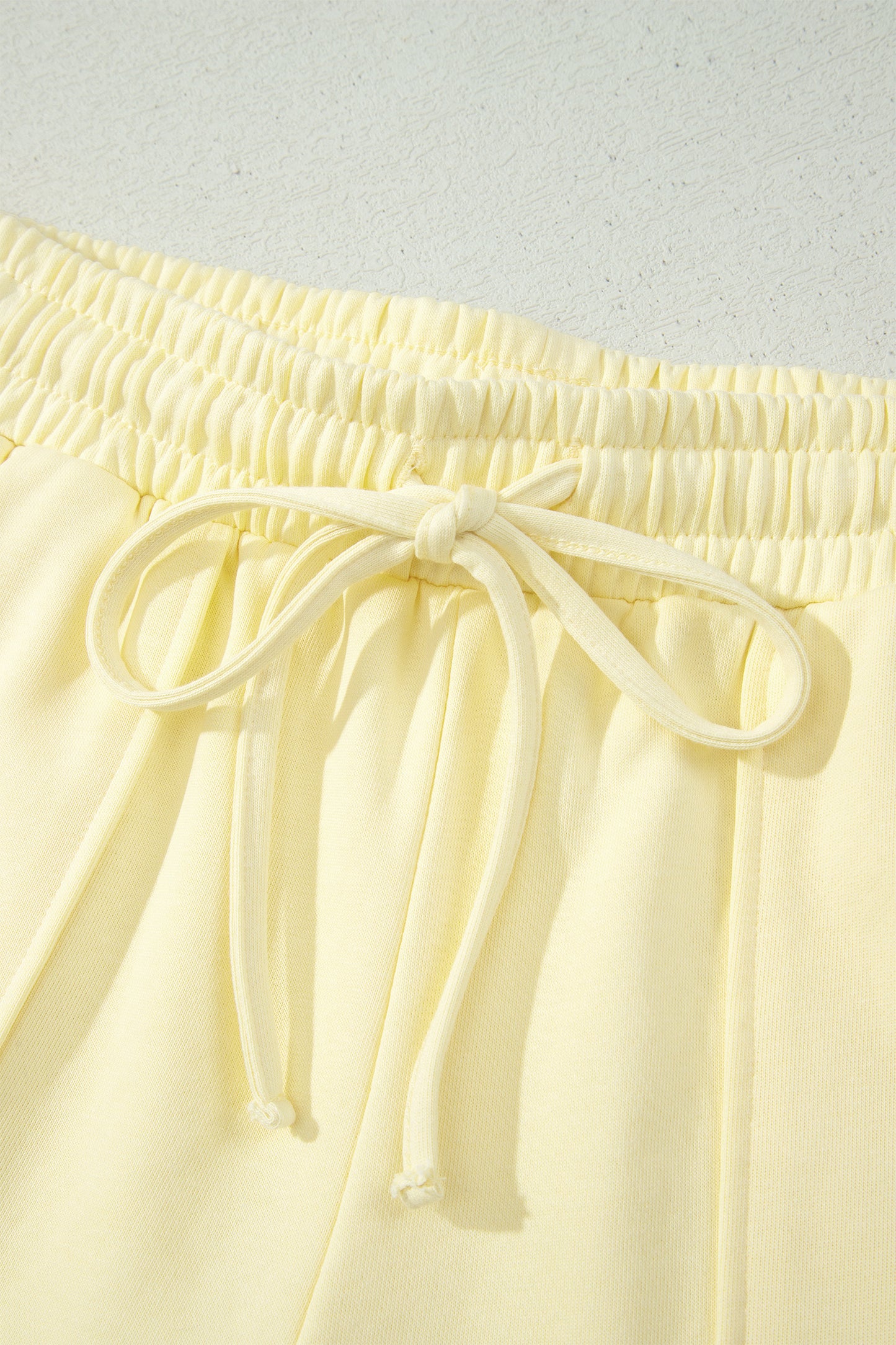 Yellow Cream Solid Color Tee Drawstring Shorts Comfy 2pcs Set