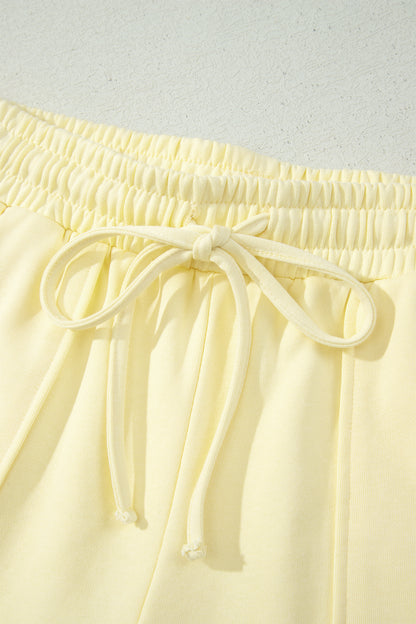 Yellow Cream Solid Color Tee Drawstring Shorts Comfy 2pcs Set