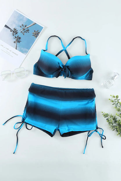 Blue Black Ombre Shading Push Up Bikini and Boardshort - Chic Meadow Boutique 