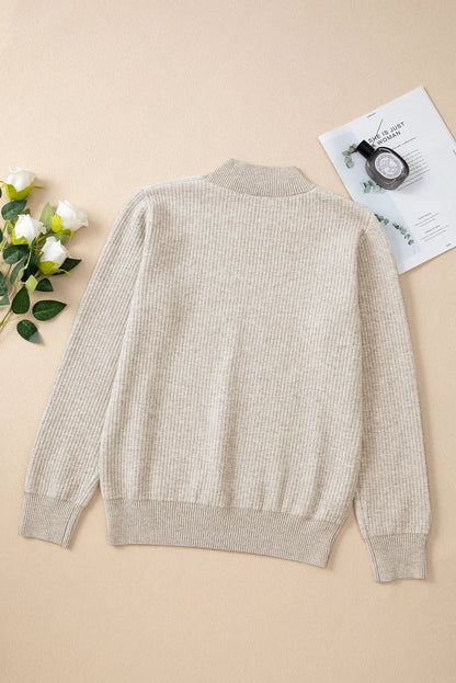 Apricot Thermal Lined Ribbed Knit Mock Neck Sweater - Chic Meadow Boutique 