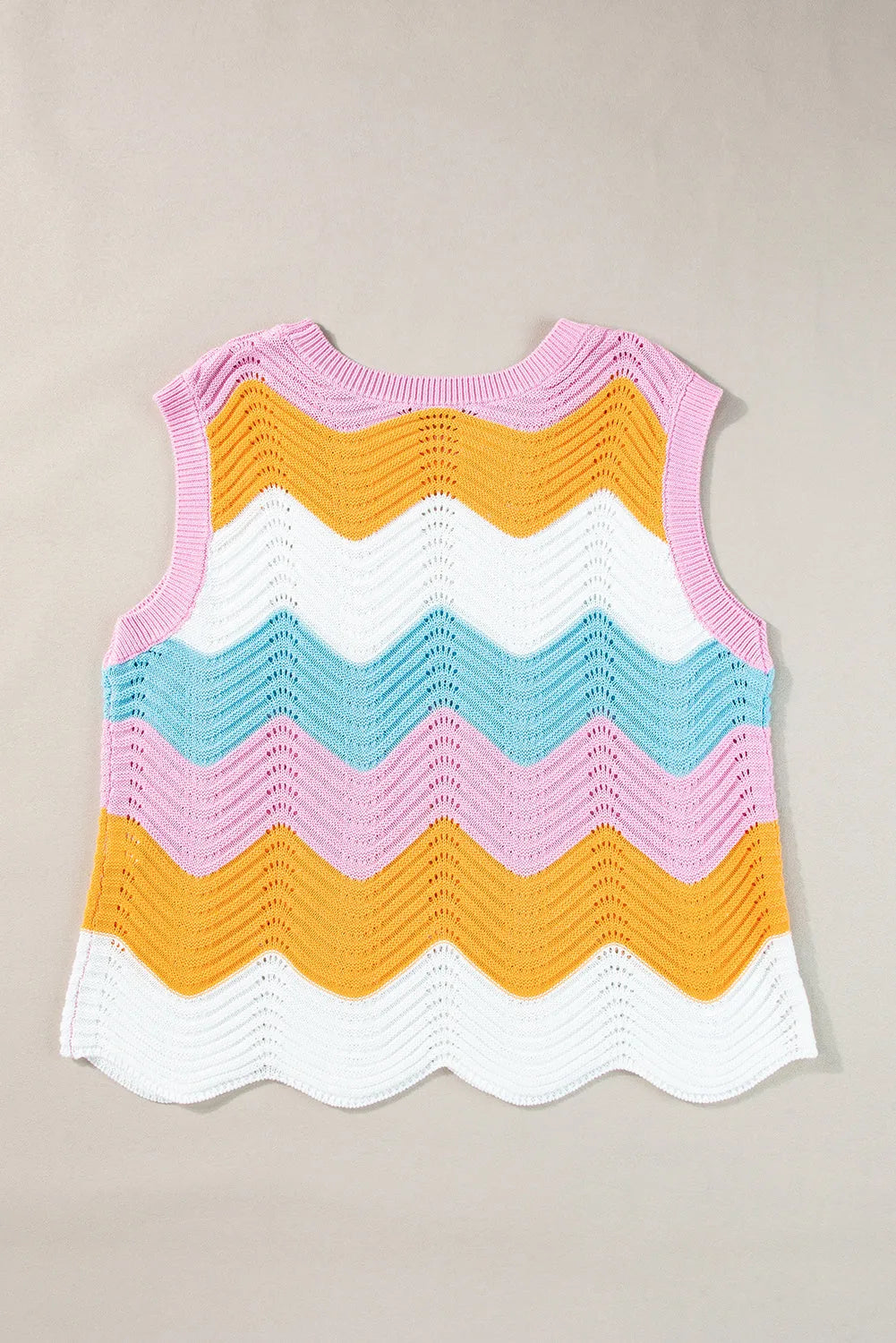 Multicolour Striped Colorblock Scalloped Hem Knitted Vest - Chic Meadow Boutique 