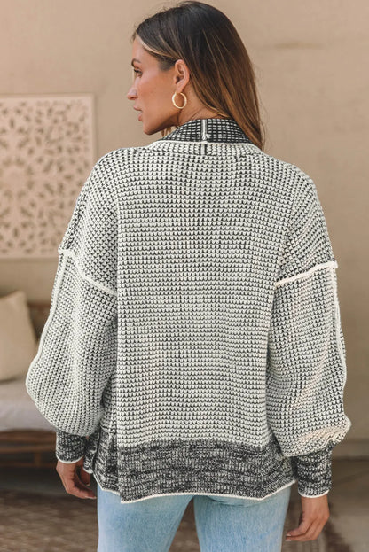 Gray Chunky Waffle Knit Oversized Collar Cardigan - Chic Meadow Boutique 