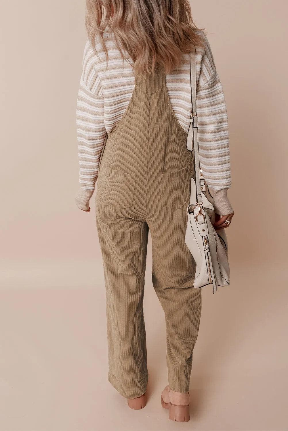 Bottoms/Jumpsuits & Rompers Gray Morn Solid Pocketed Loose Fit Corduroy Overall