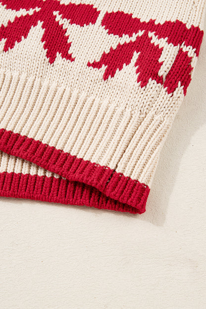 Apricot Bow Pattern Textured Open Front Baggy Cardigan