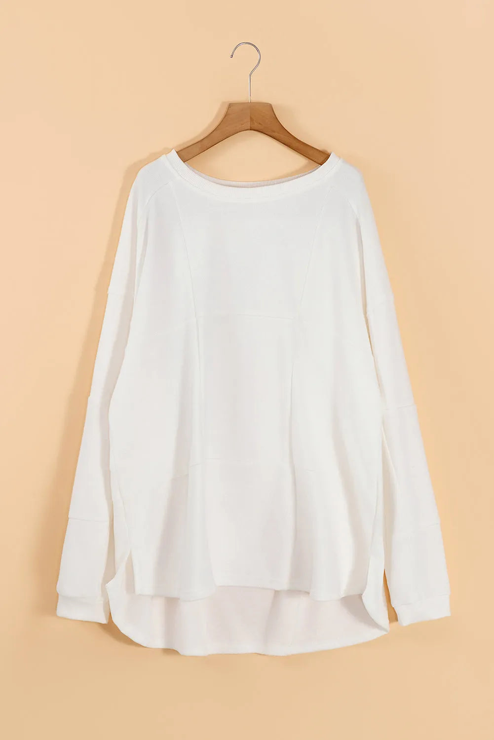 White Solid Color Patchwork Drop Shoulder Baggy Sweatshirt - Chic Meadow Boutique 