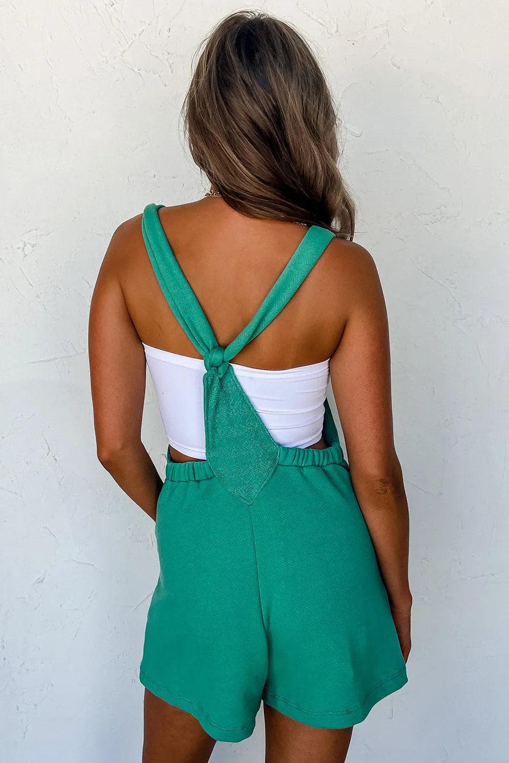 Bottoms/Jumpsuits & Rompers Mint Green Knotted Straps French Terry Romper