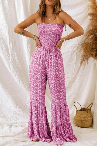 Bottoms/Jumpsuits & Rompers Phalaenopsis Thin Straps Smocked Bodice Wide Leg Floral Jumpsuit