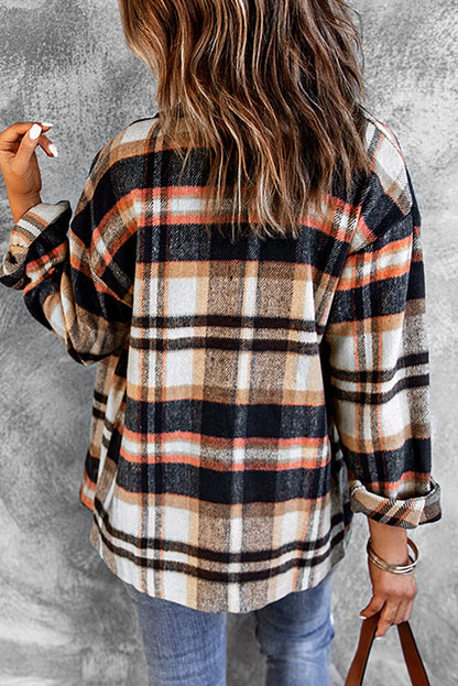 Geometric Plaid Print Pocketed Shacket - Chic Meadow Boutique 