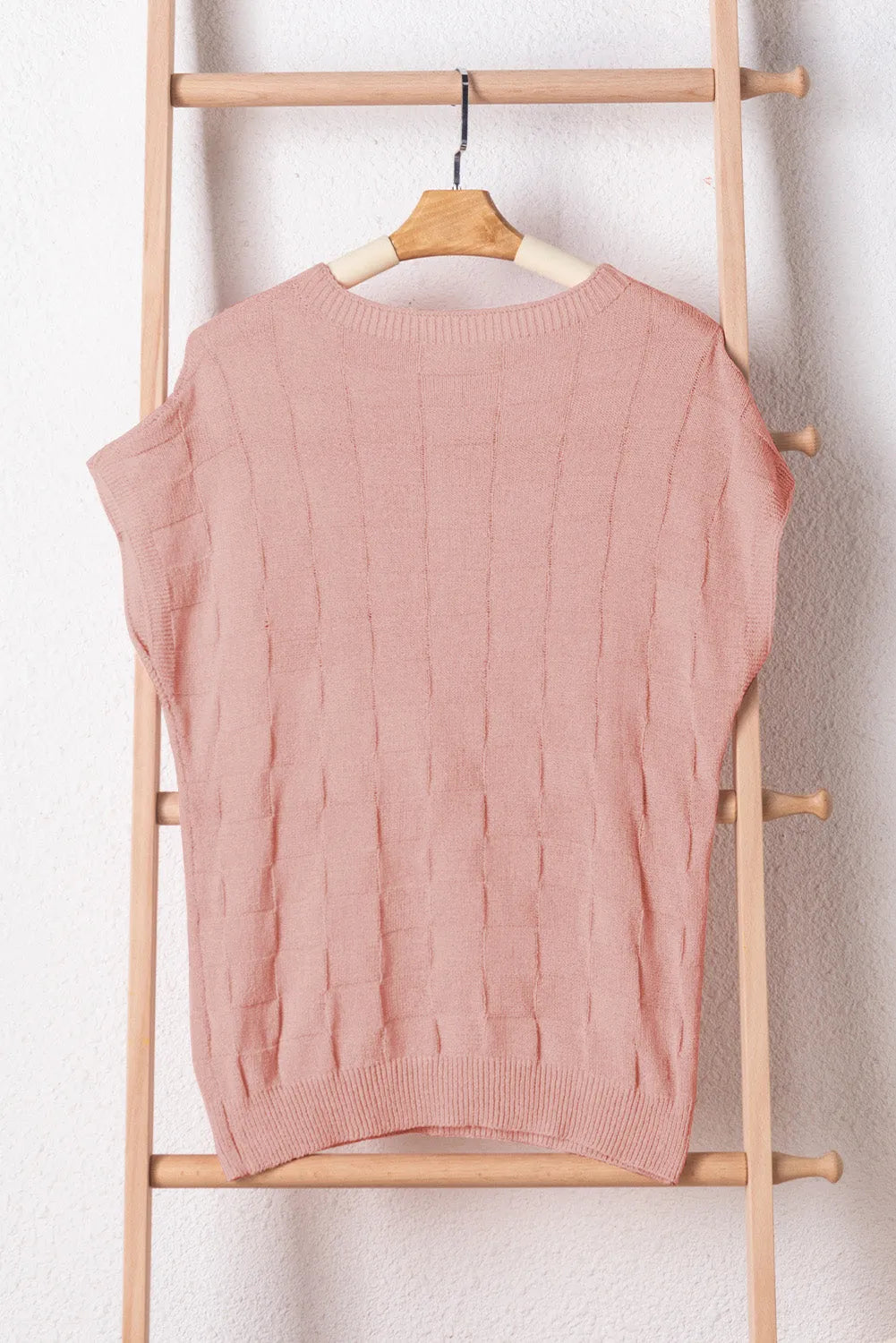 Tops/Short Sleeve Sweaters Dusty Pink Lattice Textured Knit Short Sleeve Sweater