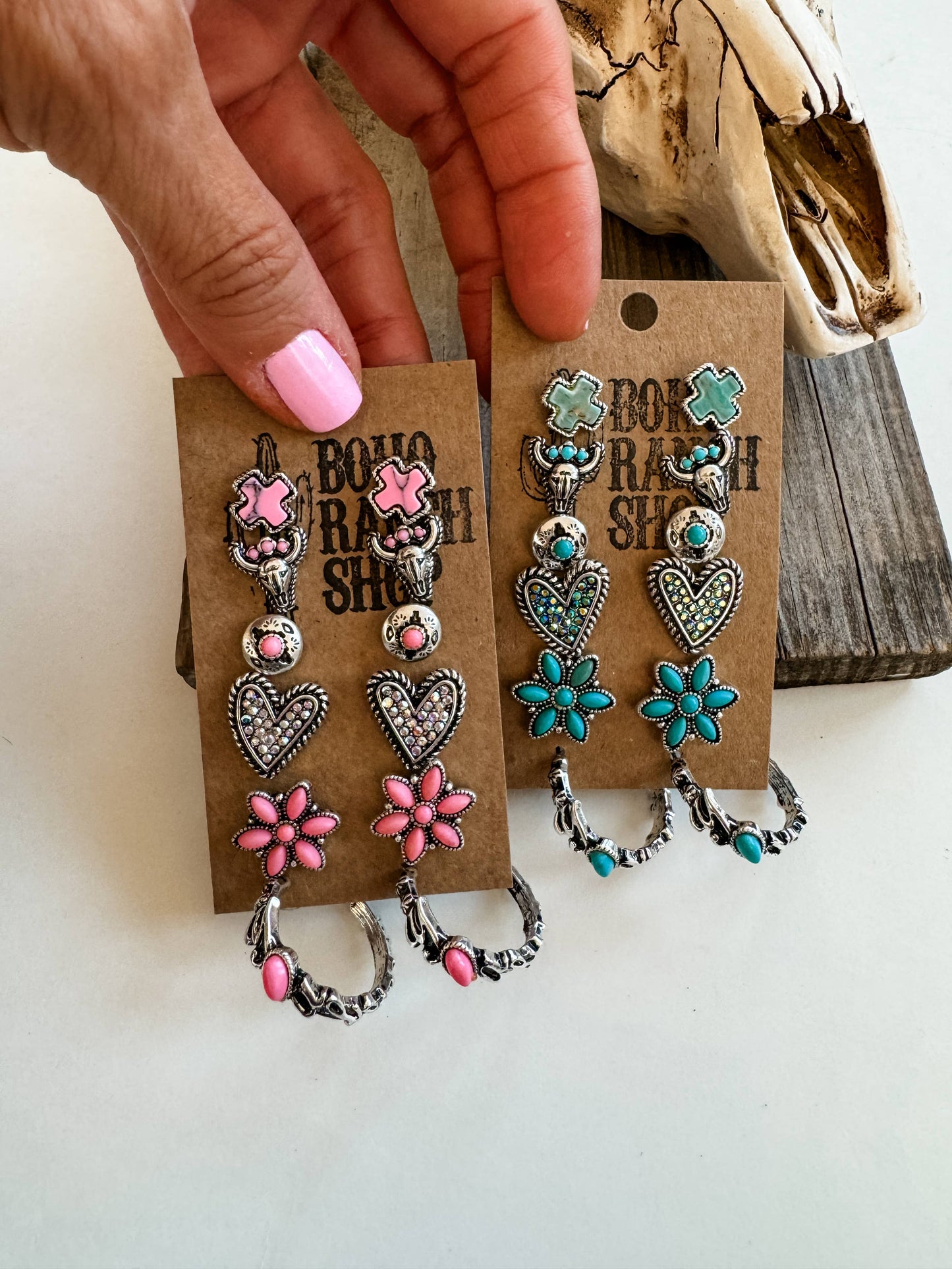 6 Pair Western Navajo Style Rhinestone Stud Stud Earring Set