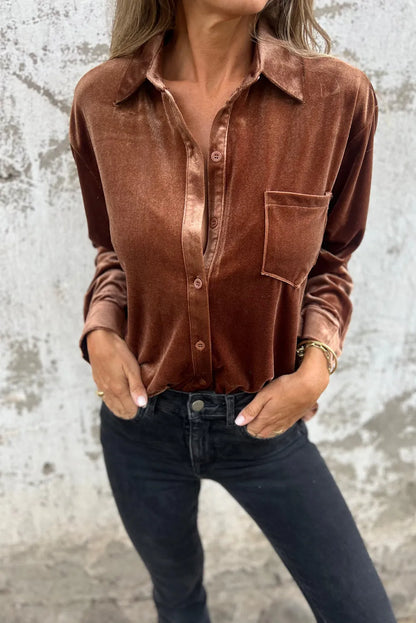 Chestnut Chest Pocket Velvet Shirt - Chic Meadow Boutique 