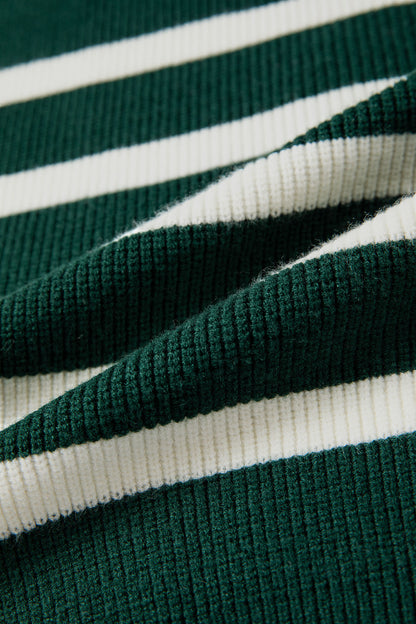 Blackish Green Ribbed Half Zip Collared Sweater Vest