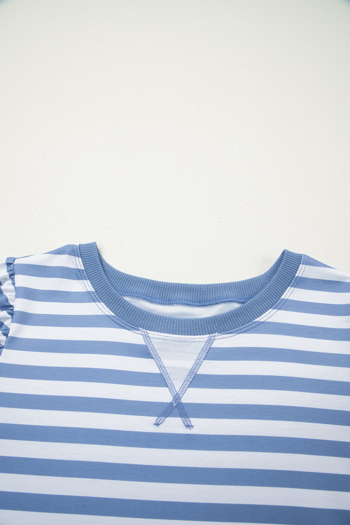 Sky Blue Stripe Short Bubble Sleeve T Shirt