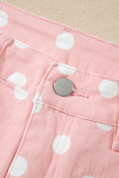 Pink Polka Dot Casual Slim Fit Jeans