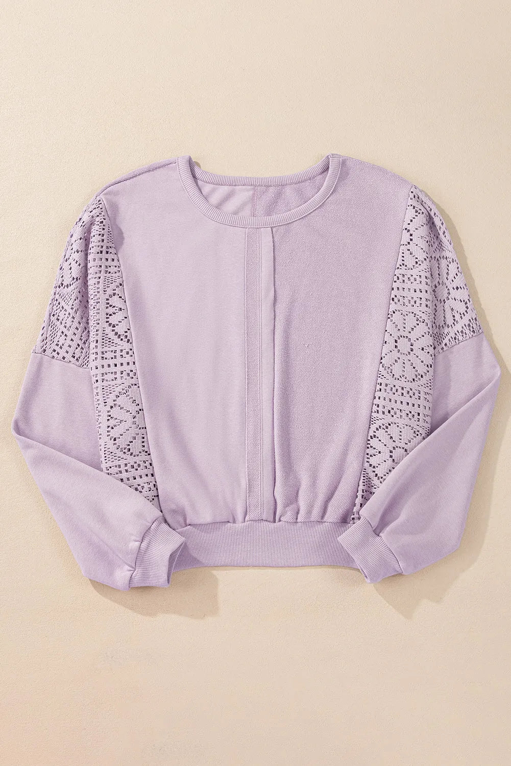 Orchid Petal Knit Crochet Exposed Seam Ribbed Trim Sweatshirt - Chic Meadow Boutique 