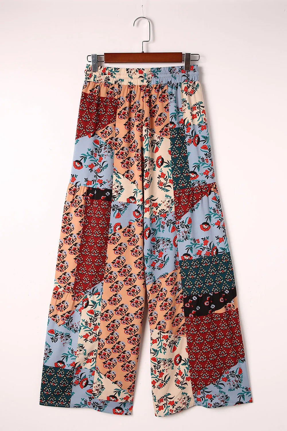 Multicolor Boho Patchwork Print Drawstring Wide Leg Pants - Chic Meadow Boutique 