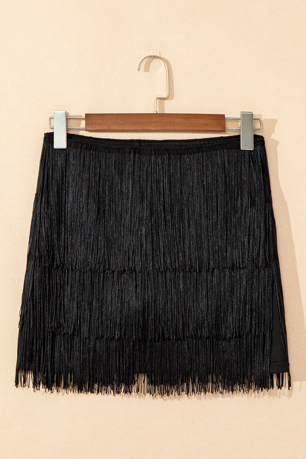 Black Tiered Fringe Trimmed Mini Skirt