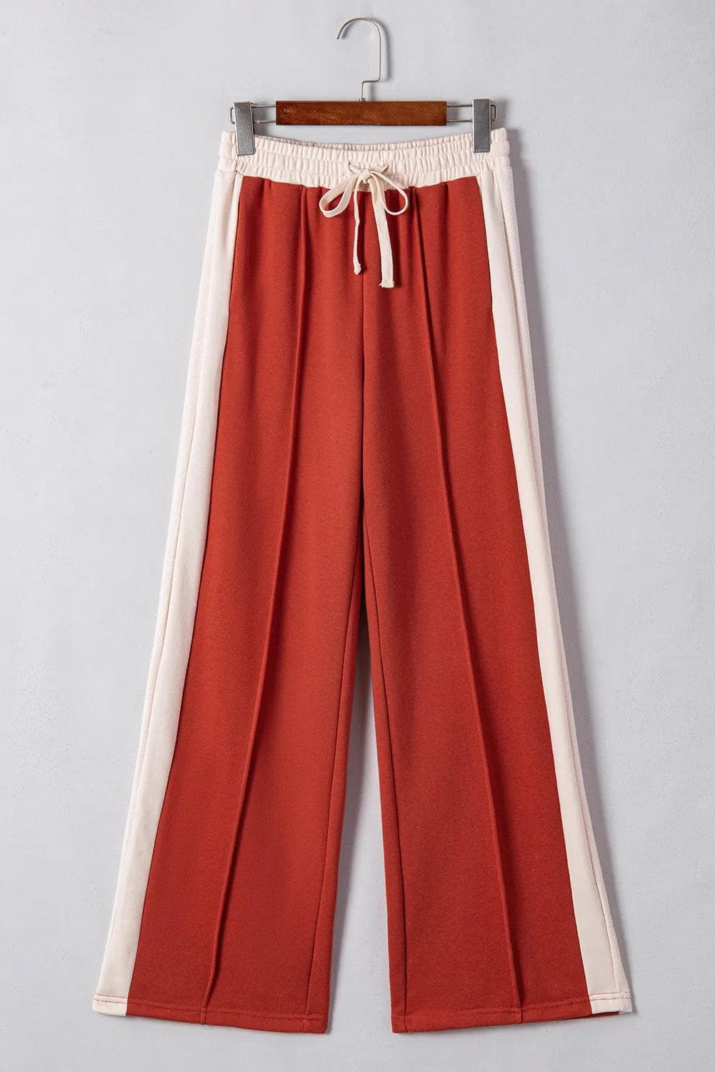 Bottoms/Pants & Culotte Flamingo Color Block Drawstring High Waist Wide Leg Pants