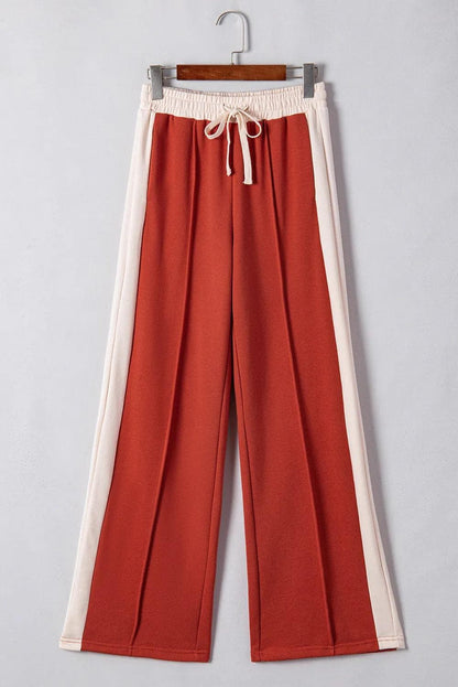 Bottoms/Pants & Culotte Flamingo Color Block Drawstring High Waist Wide Leg Pants