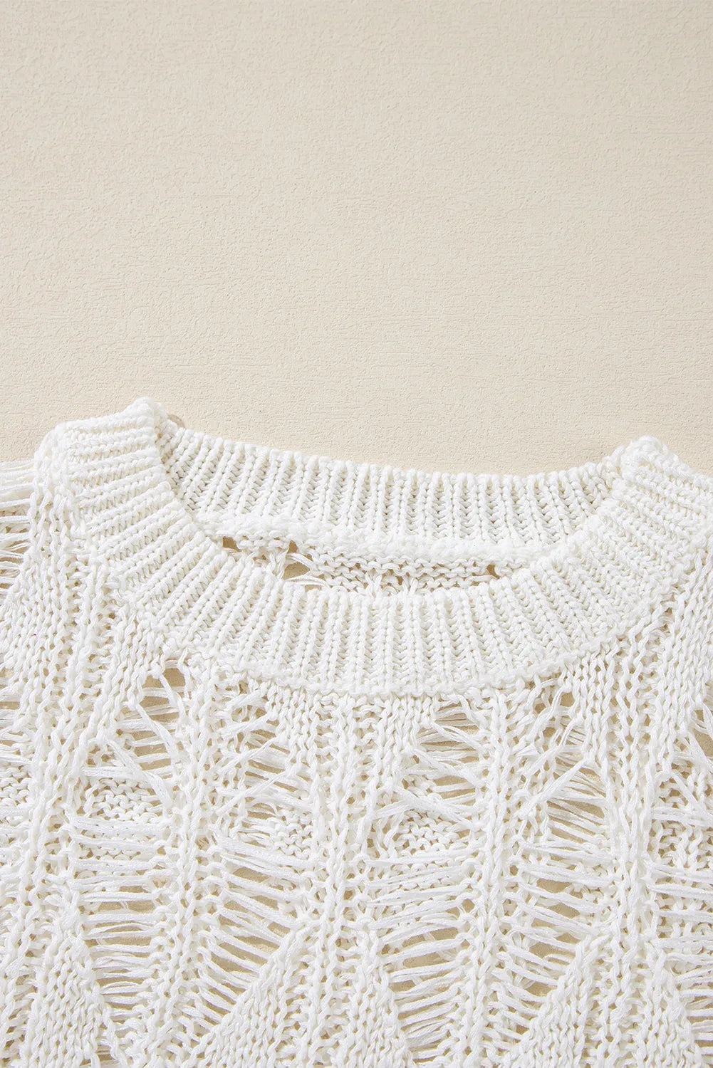 White Cut Out Crochet Crew Neck Loose Fit Sweater - Chic Meadow Boutique 