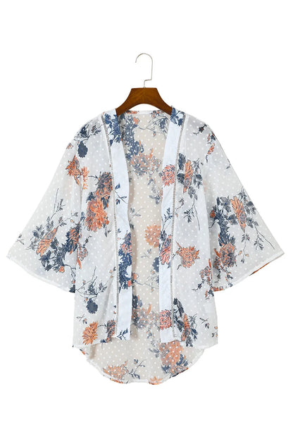 White Floral Print Open Front Bell Sleeve kimono - Chic Meadow Boutique 