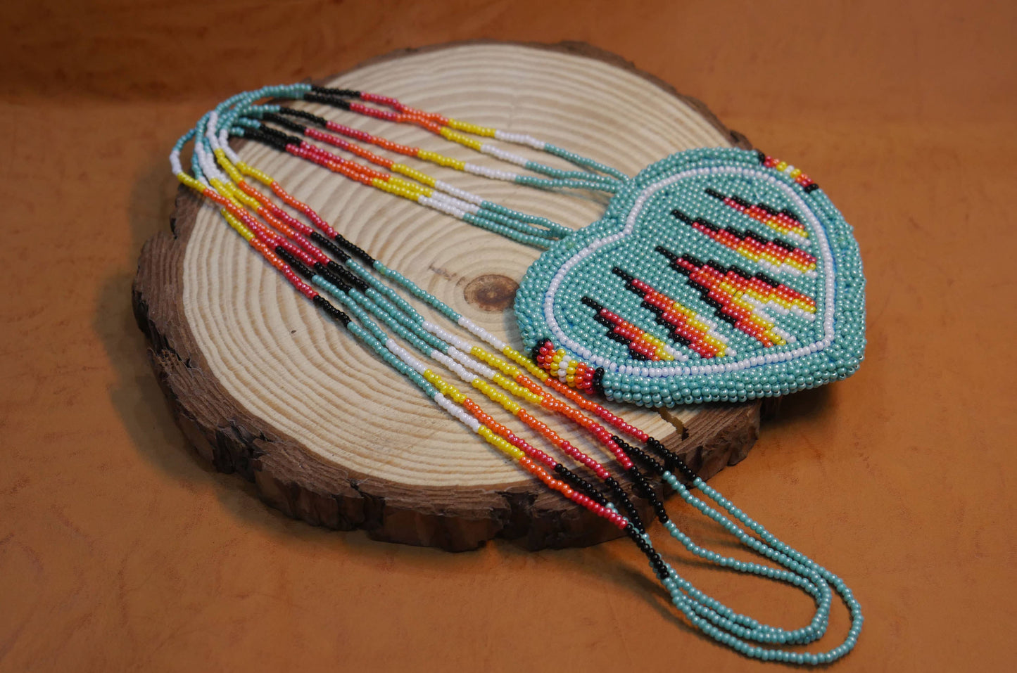 Native American Beaded Turquoise heart medallions Necklace