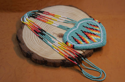 Native American Beaded Turquoise heart medallions Necklace
