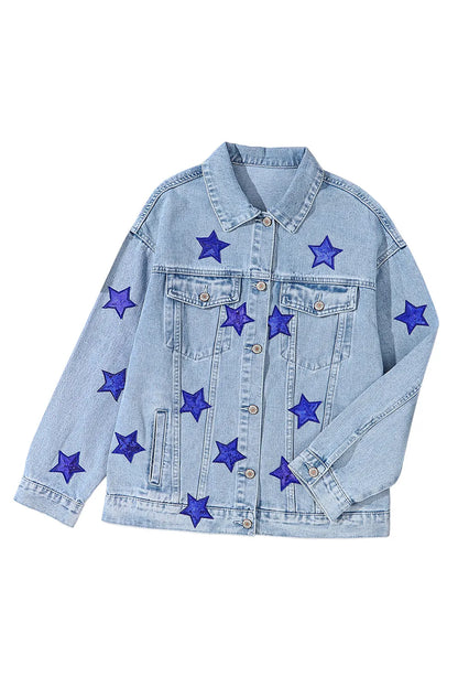 Bluing Sequin Star Flap Pocket Denim Jacket - Chic Meadow Boutique 